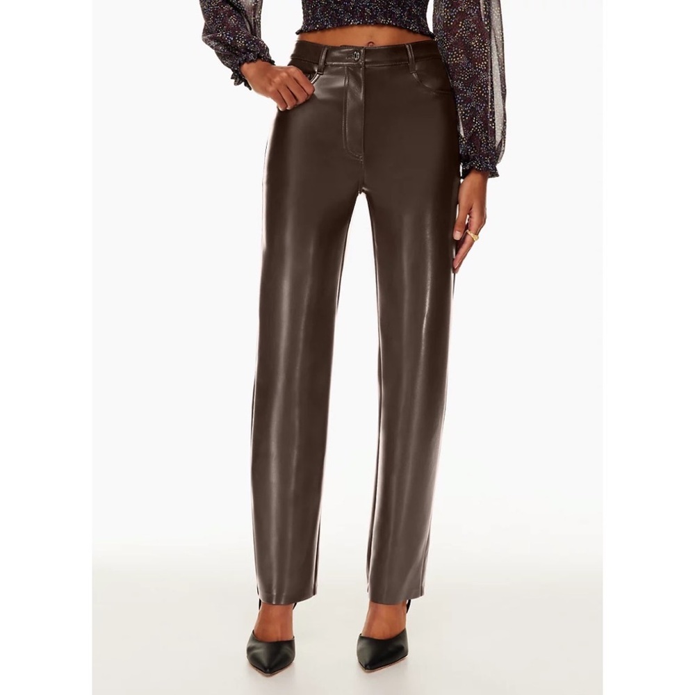 Aritzia Wilfred “Melina” High-waisted Vegan Leather Pants in Brown